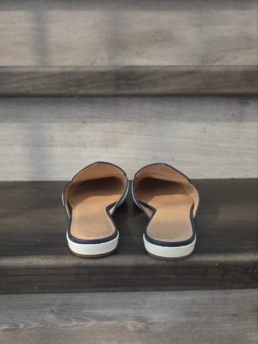JCrew White Slip-On Women's Mules with Navy Trim and Bow - Picture 3 of 5